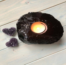 Load image into Gallery viewer, Raw Black Obsidian Tealight Holder