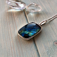 Load image into Gallery viewer, Labradorite Square Sterling Silver Pendant