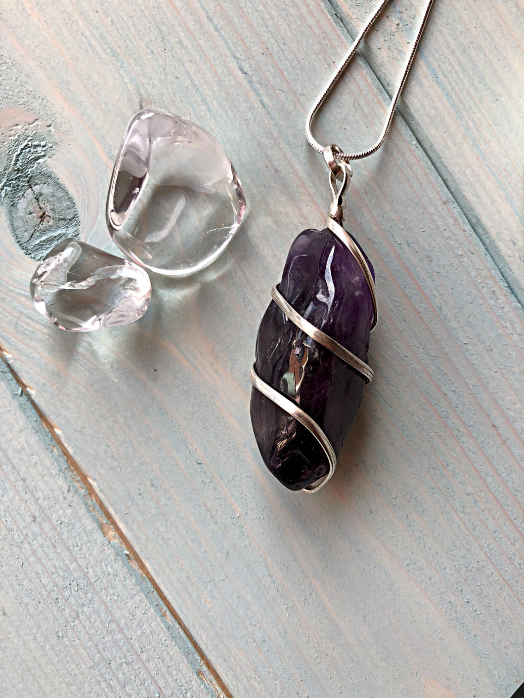 Wire Wrapped Chunky Amethyst Pendant