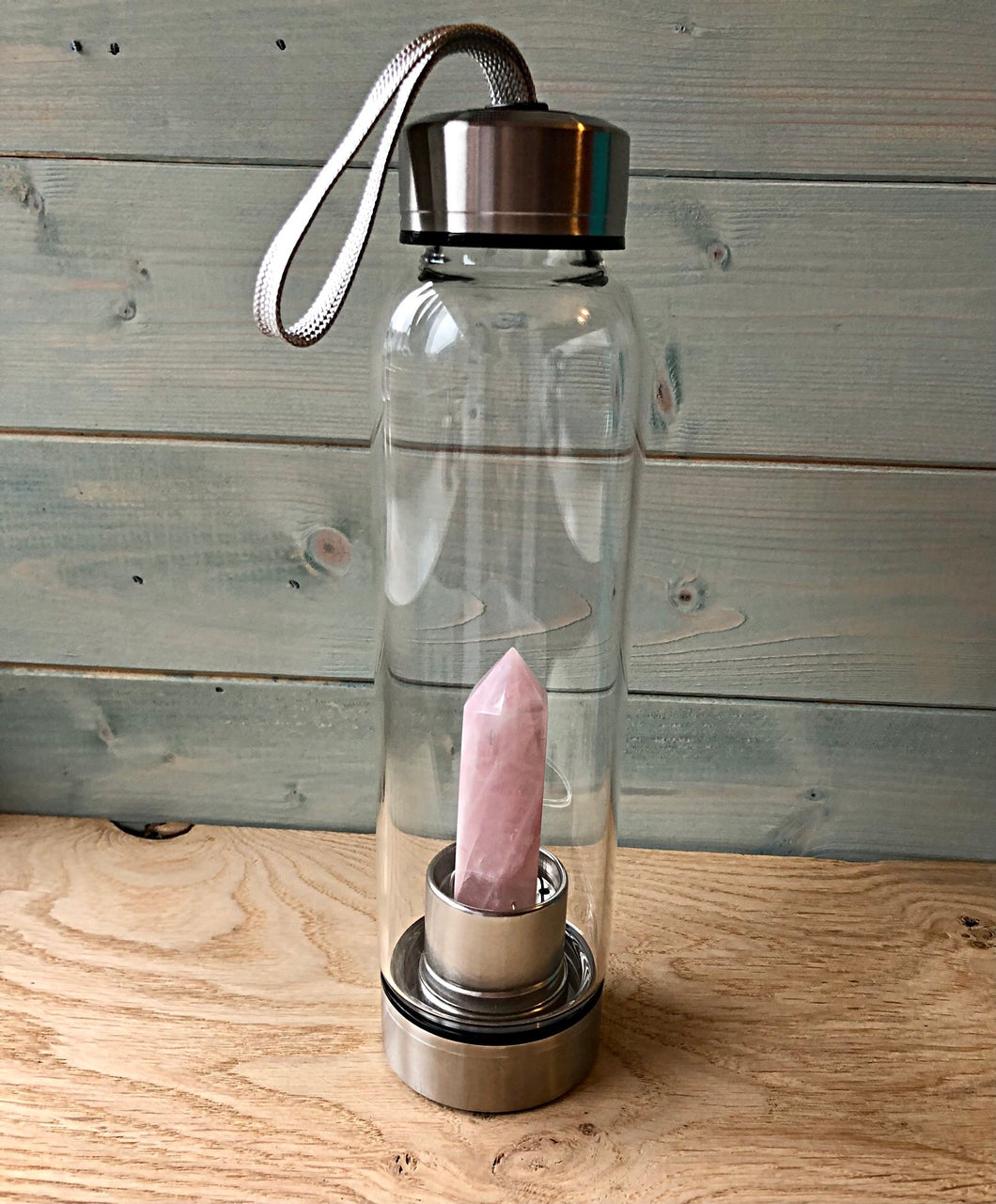 Rose Quartz - Purifying - Crystal Infused Glass Water Bottle