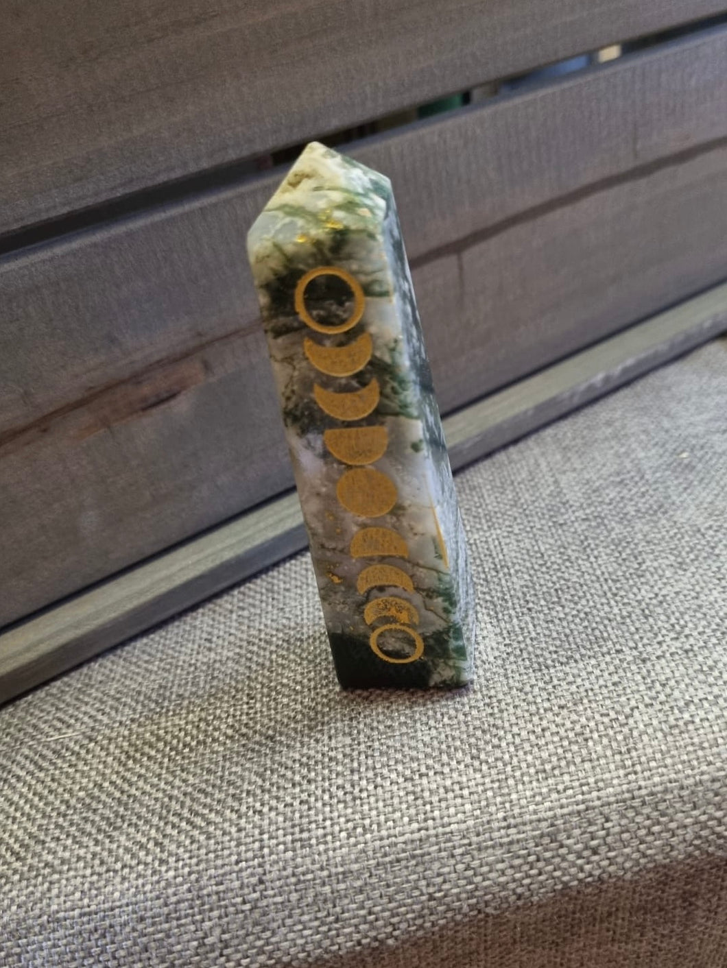 Moss Agate Carved Tower