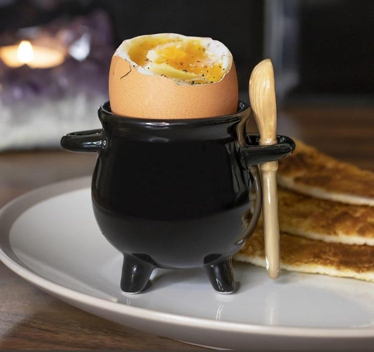 Cauldron Egg Cup with Broom Spoon
