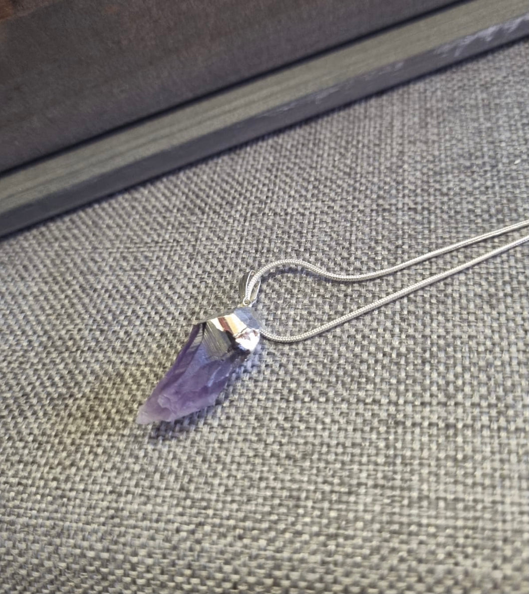 Raw Electroplated Amethyst Pendant