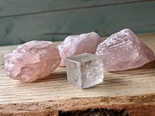 Load image into Gallery viewer, Raw Rose Quartz Chunk &amp; Clear Quartz Cube
