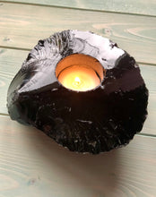 Load image into Gallery viewer, Raw Black Obsidian Tealight Holder
