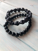 Load image into Gallery viewer, Black Howlite Skull Bracelet
