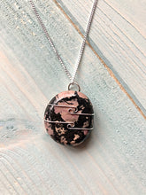 Load image into Gallery viewer, Rhodonite Wire Wrap Silver Pendant
