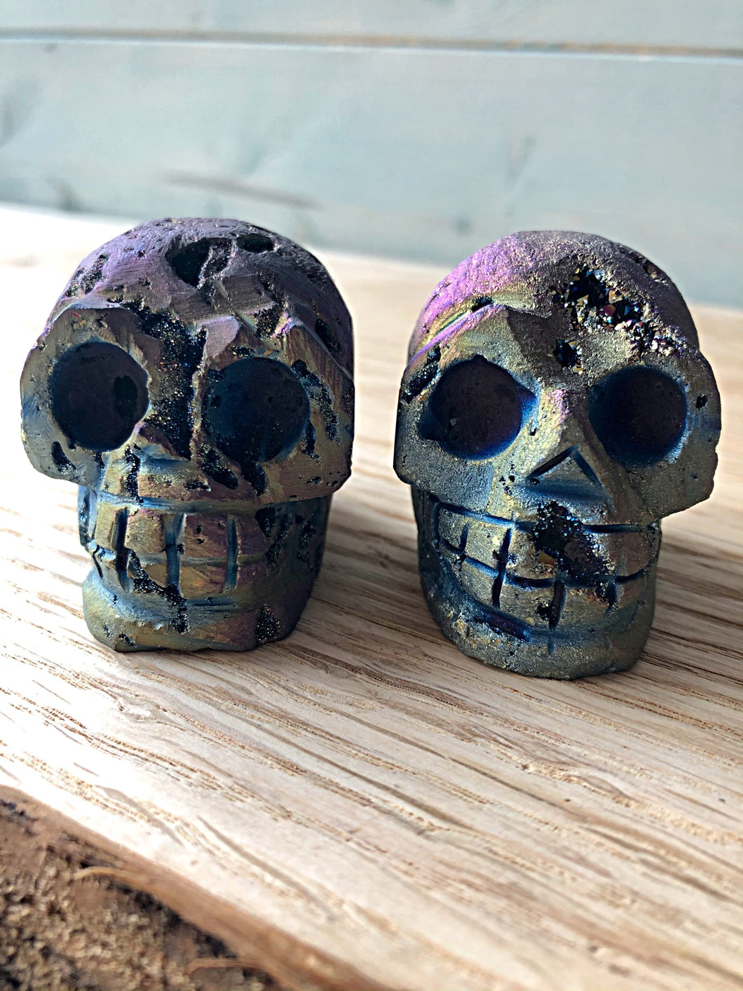 Frosted Titanium Druzy Agate Skull